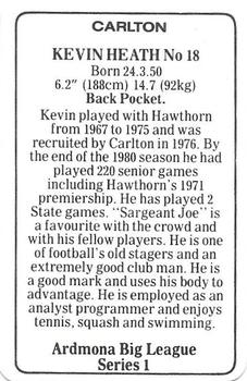 1981 Ardmona Big League Series 1 Carlton Blues (VFL) #NNO Kevin Heath Back